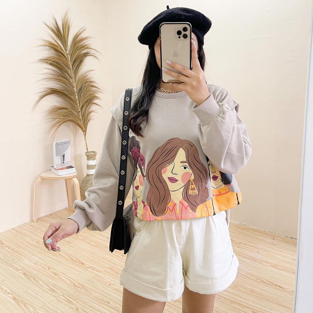 BEFAST - ZSO OOTD Wanita Sweate AHO / FERLIN SWEATER CROP LADYS / Sweater Hits / Pakaian Wanita / Atasan Lengan Panjang / Sweater Kekiniaan  / Outfit Terbaru 2022 / Termurah