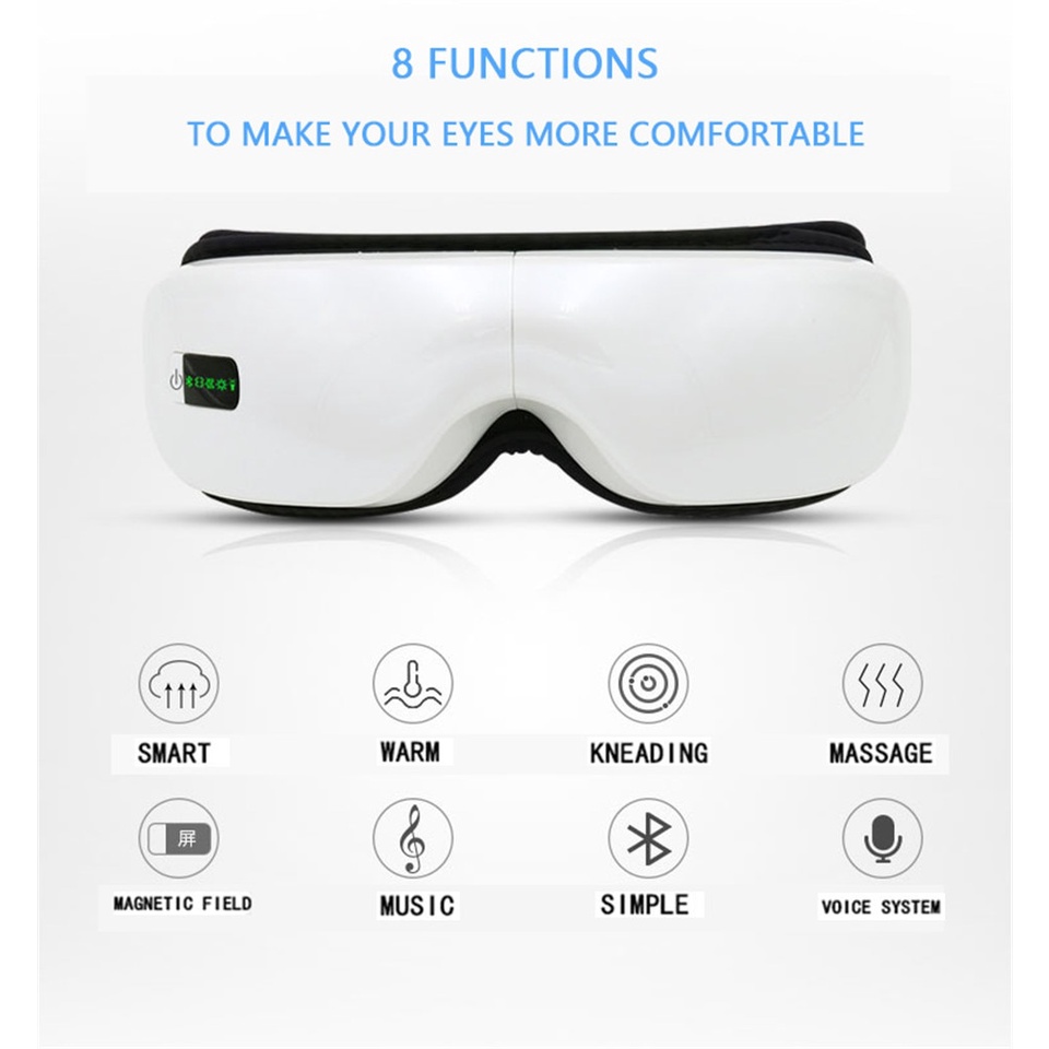 Alat Pijat Kompres Mata dengan Bluetooth smart Eye massager Alat Terapi Mata Alat pijit Elektrik Eye Therapy Massager Rechargeable Electric Bluetooth Music Eyes Massage SPA Collapsible Air Pressure Heating Eye Fatigue Relieve