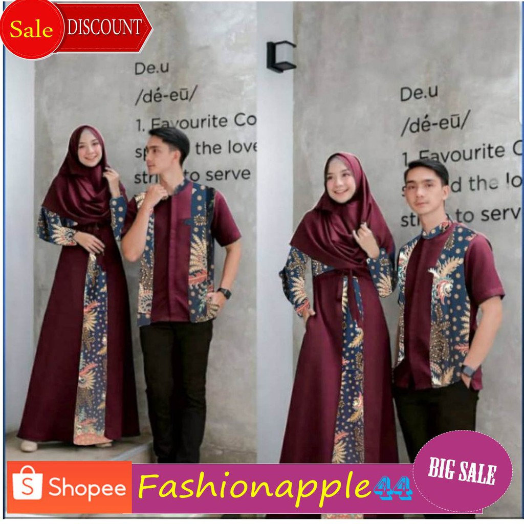 Gamis couple remaja aruna batik suami istri cewek cowok Moscrep premium simple kekinian lebaran 2021