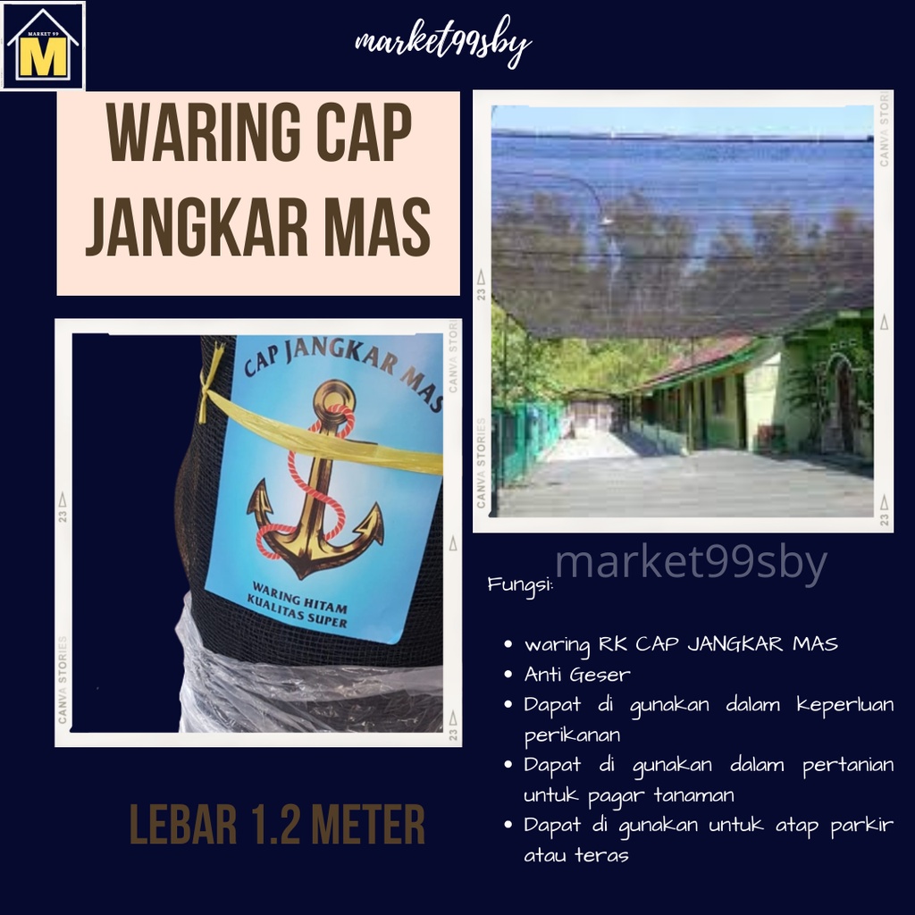 Waring RK Jala Jaring Ikan Pagar Tanaman CAP JANGKAR MAS Lebar 1.2M per Roll Panjang 100 Meter Anti Geser
