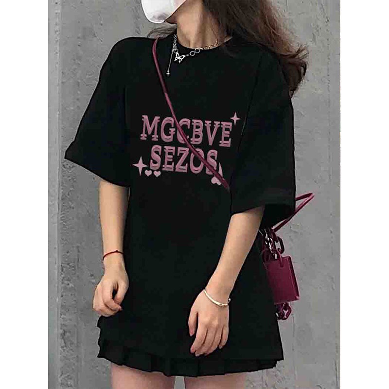 Kaos Atasan Wanita Lengan Pendek Oversize Printed T-shirt Baju Wanita Kekinian Korean Style/kaos atasan wanita/lengan pendek dicetak kaos hitam/atasan wanita