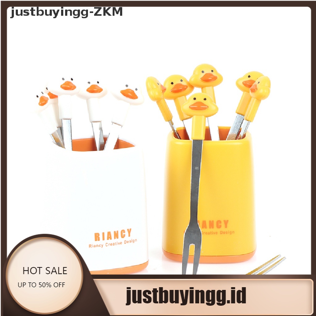 [justbuyingg] 6pcs/Set Cute Cartoon Duck Stainless Steel Dessert  Mini Salad Fruit Fork [zkm]