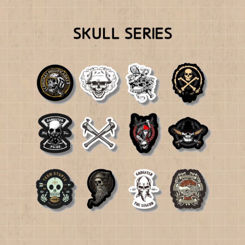

STIKER SKULL TENGKORAK SERIES AESTHETIC STIKER CASE HAPE HELM BUJO LAPTOP TUMBLER