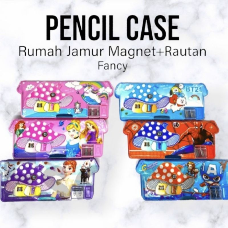

Tempat Kotak Pensil Magnet Rumah Jamur ada 2 lubang serutan murah