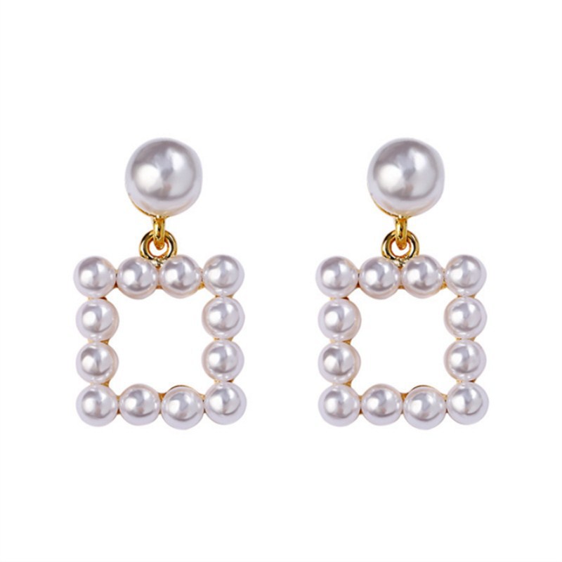 Gaya Korea Dongdaemun semua pertandingan mutiara anting-anting square round perak stud anting-anting