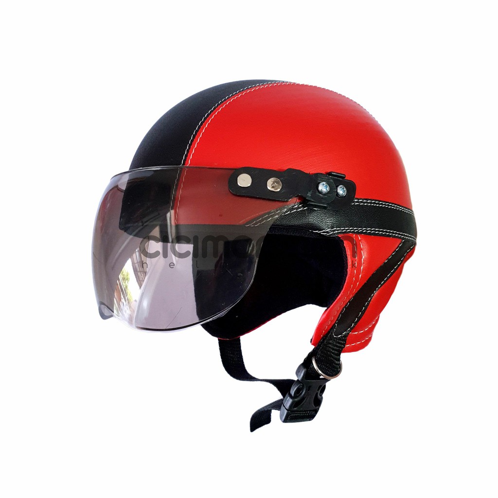 KUALITAS ISTIMEWA Helm Anak Retro Casual Warna Merah Hitam