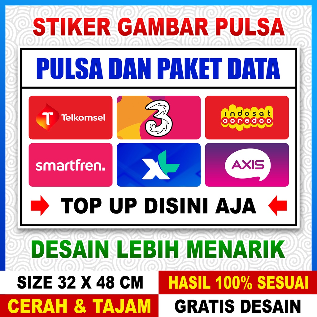 

STIKER GAMBAR BANK / STIKER KONTER PULSA / STIKER EWALLET / STIKER MERK HP UKURAN 32X48 CM