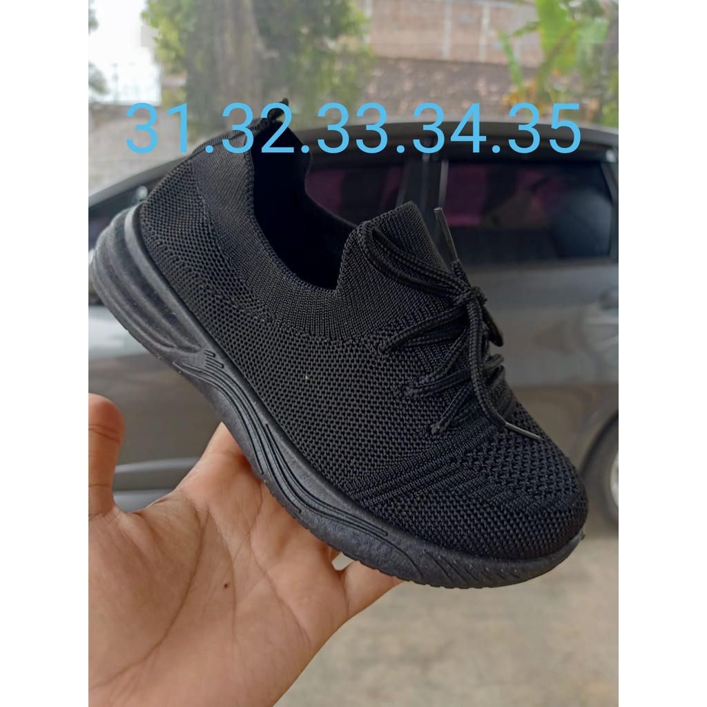 Sepatu Anak Rajut Import Wanita laki-laki lentur tali city shoes hitam