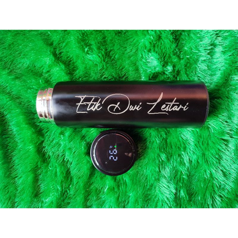CUSTOM BOTOL TUMBLER SMART LED WARNA HITAM CUSTOM NAMA LOGO UCAPAN