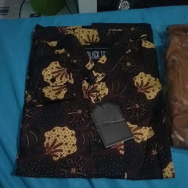 Freypv 7406 Slimfit Long Batik Black Yellow Floral M-xl Kemeja Batik