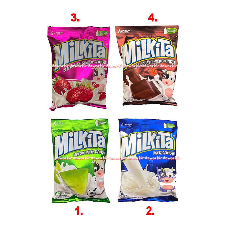 Milkita 30pcs Milk Candy Rasa Melon Susu Strawberry Chocolate Permen Susu Aneka Rasa Milk Kita Stroberi Coklat Kendi Cendy