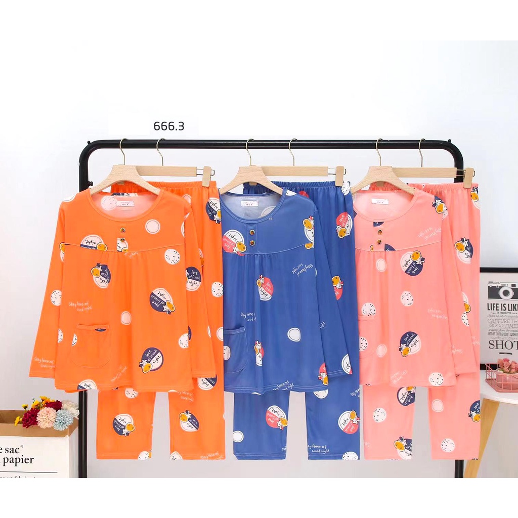 BEE - Stelan Baju Tidur Piyama Dewasa Lengan Panjang All Size Motif Lucu