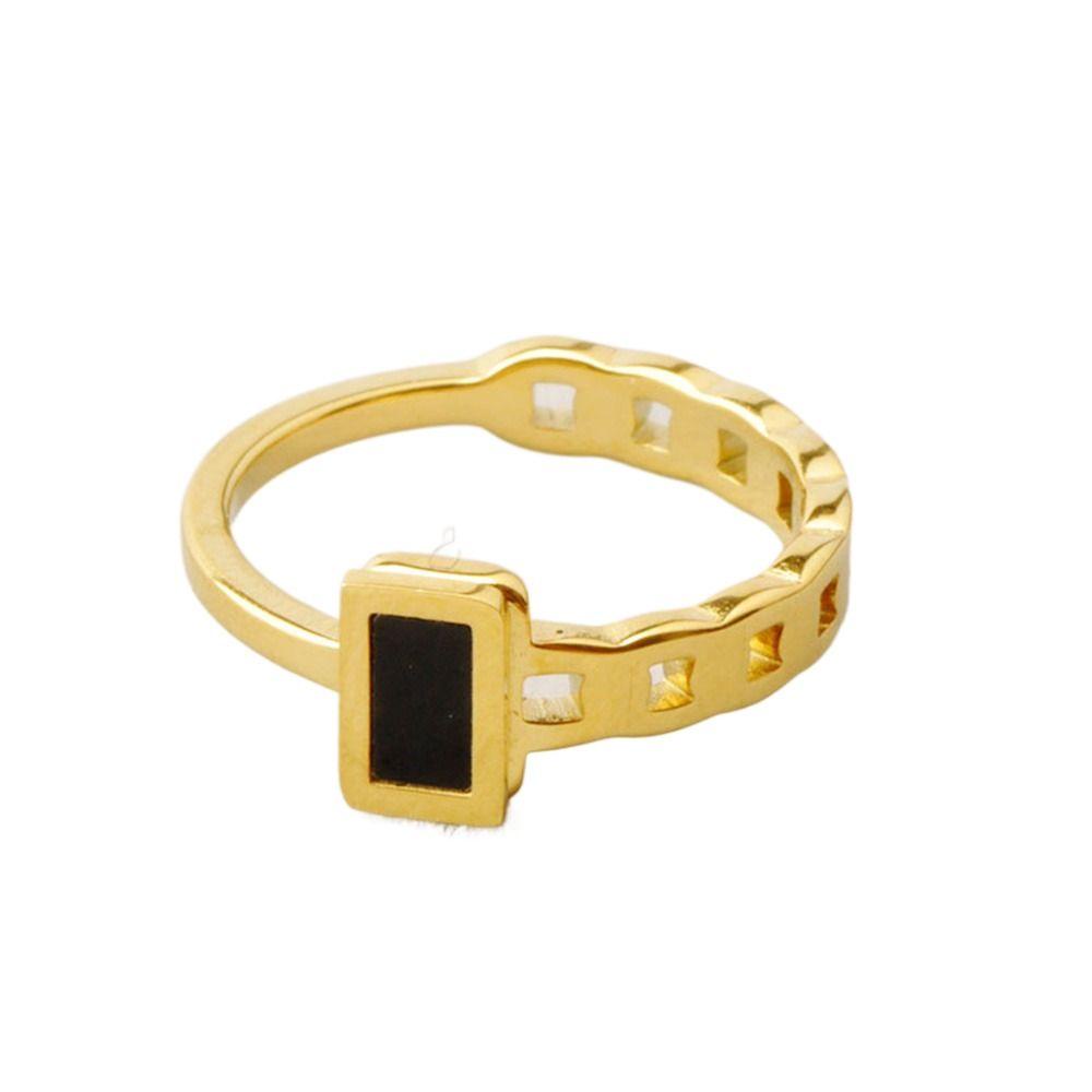 Mxbeauty Cincin Baja Titanium Retro Sederhana Hadiah Lingkaran Perempuan Hitam Persegi Panjang Gaya Korea Ring