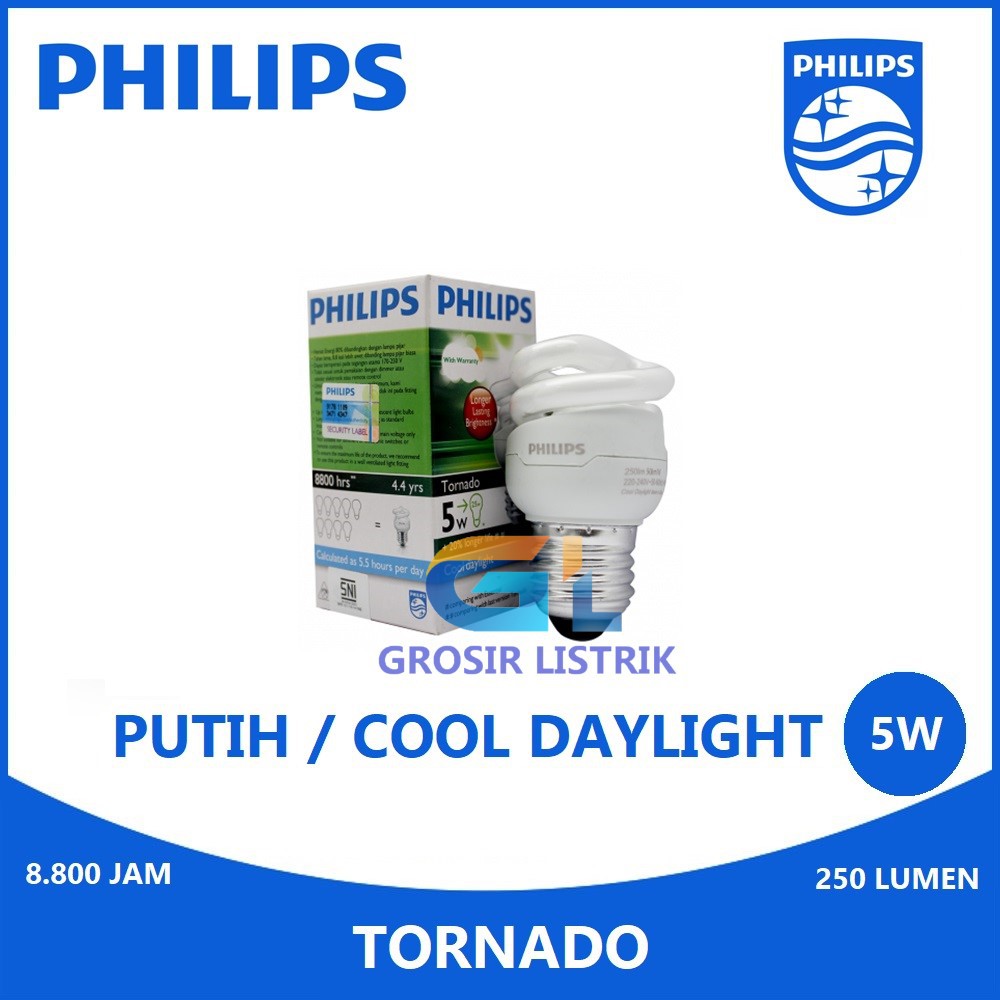 Lampu Philips Tornado 5W Putih Cool Daylight 6500K Spiral 5 Watt W 5Watt Original Grosir