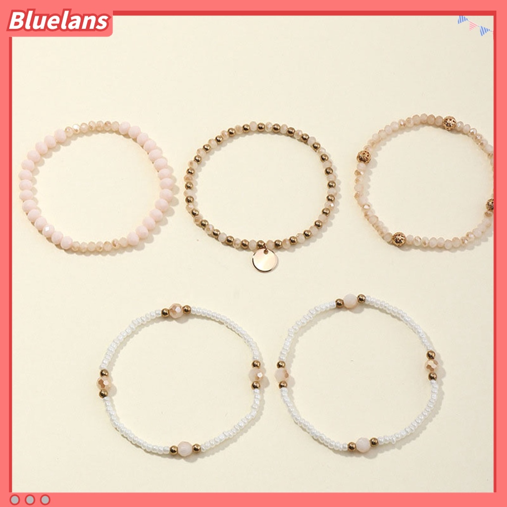 5 Pcs Gelang Elastis Bahan Alloy Warna Gold Silver Untuk Wanita