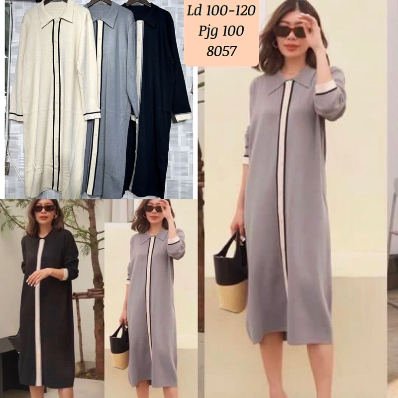 DRESS RAJUT WANITA IMPORT KOREA STYLE MIDI CASUAL BASIC DRESS JUMBO HIJAB STYLE