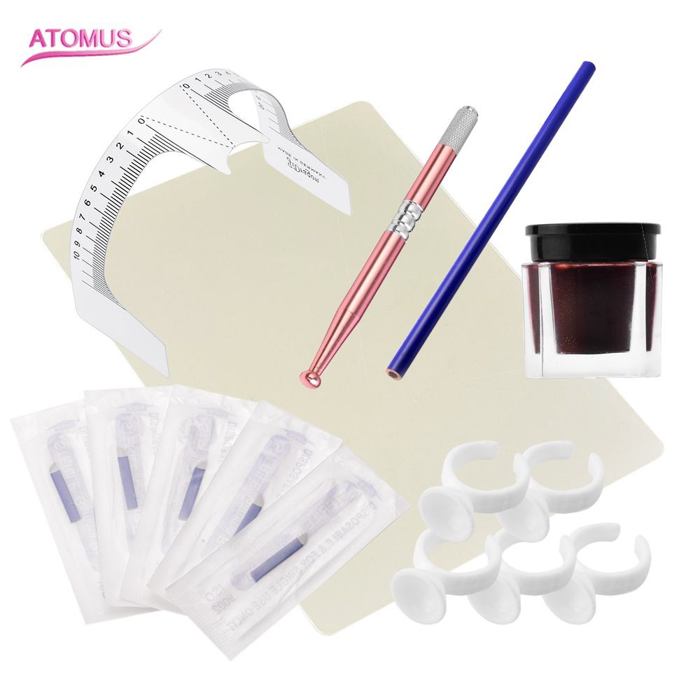 

PRODUK IMPORT 1Set 7Tools,1*Manual Tattoo Eyebrow Pen with Pen&Needle&Practice Skin&Ruler&Ink&Ring