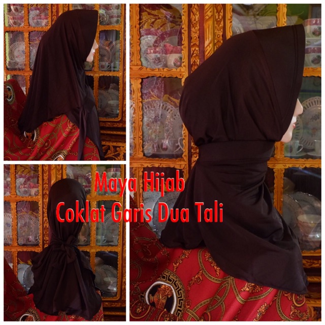 Jilbab polwan coklat garis dua tali