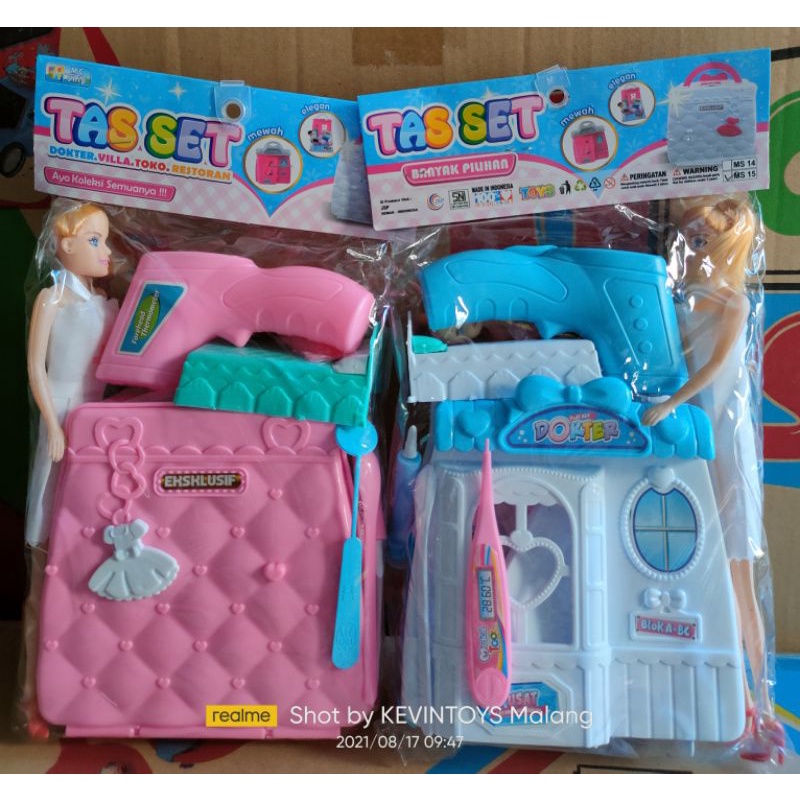 MS 15 TAS FASHION TEMA DOKTER + BONEKA BERBIE KTG / MAINAN anak edukasi tas set dokter villa toko