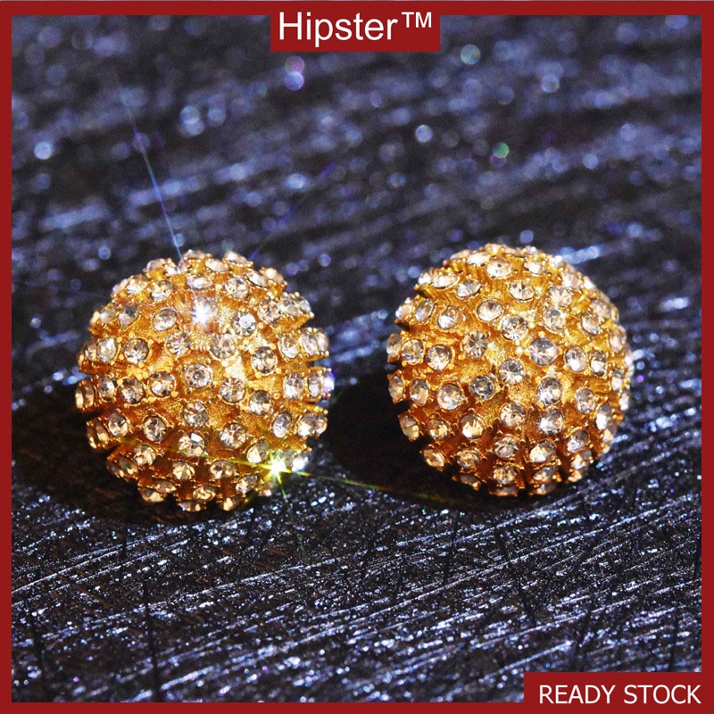 French Style 18K Gold Full Diamond round Fireworks Exquisite Luxury Earrings