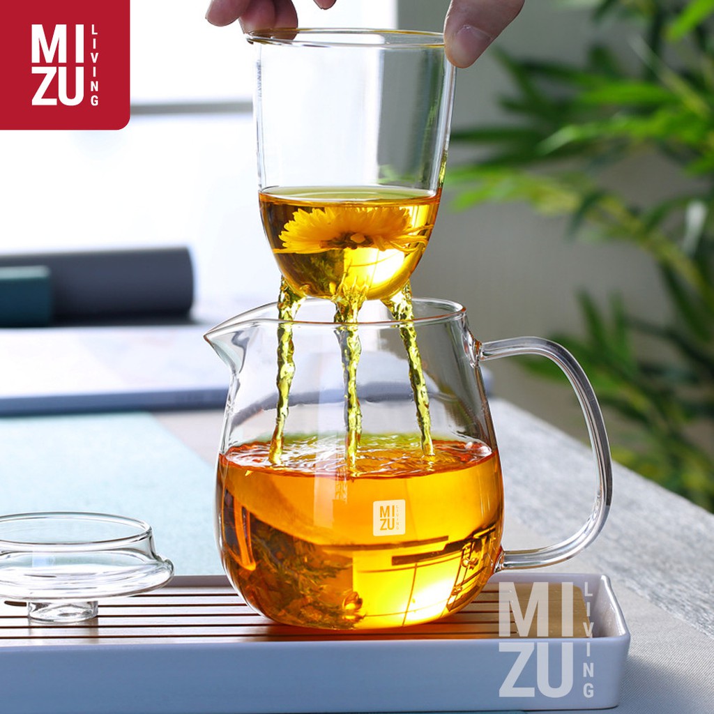 MIZU TEIERA Glass Infuser Teapot 700ml Cangkir Teko Teh Kaca Dual Fungsi