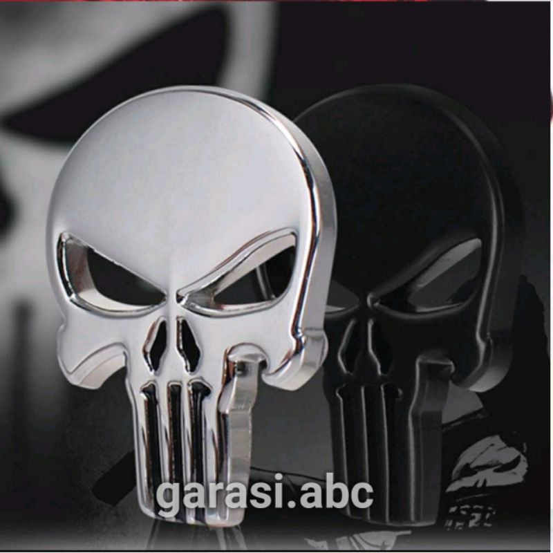 Stiker Emblem Badge Body Tengkorak Punisher Skull Timbul 3D Sticker Logo Krom Chrome 3 D Dimensi Silver Hitam Ghost Rider Fender Stir Tangki Mobil Sepeda Motor Toyota