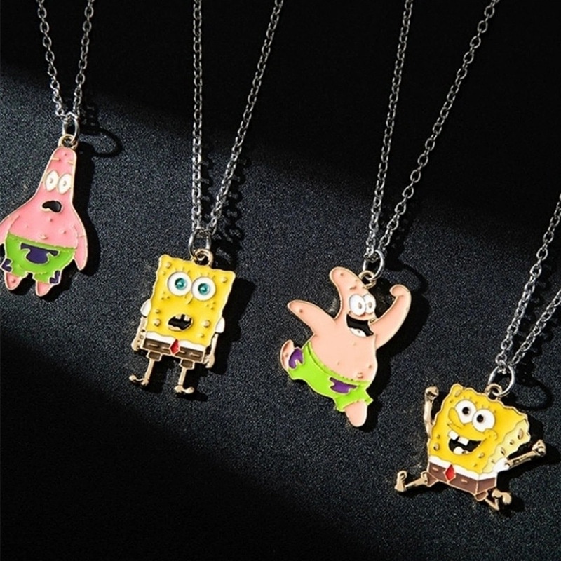 Kalung Liontin Kartun SpongeBob SquarePants Bintang Gaya Hip Hop Untuk Pria Dan Wanita