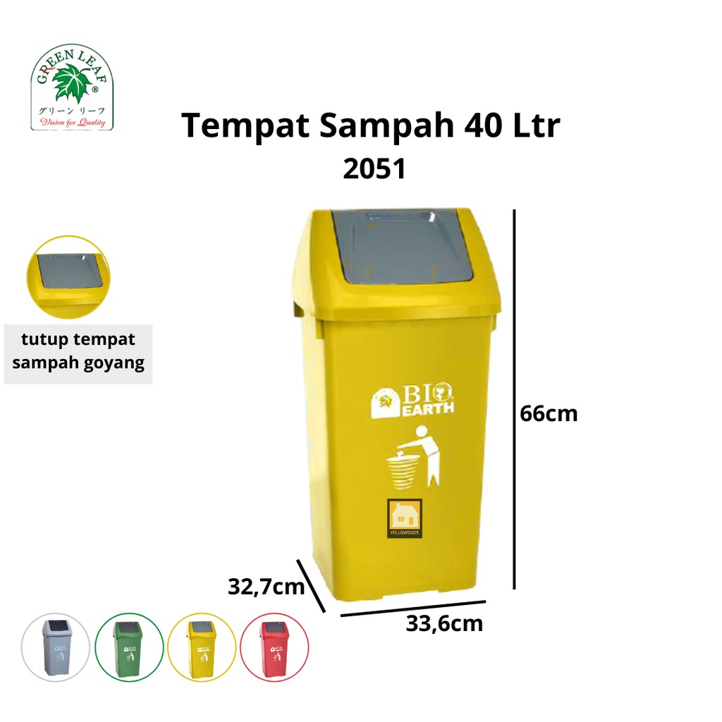 Tempat Sampah BIO Dustbin 40 Liter 2051 Green Leaf