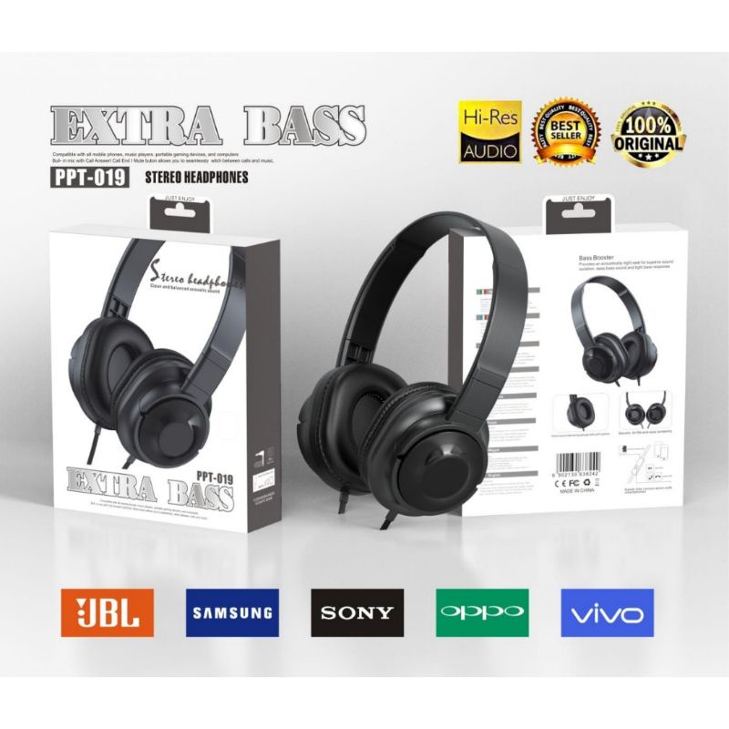 Handsfree Headset Headphone Bando Branded PPT-019 Extra Bass