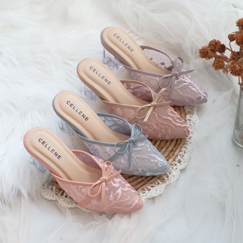 Cellene • Canbera Heels 37-42 | Wedding Shoes Brukat Heels Kaca 7cm