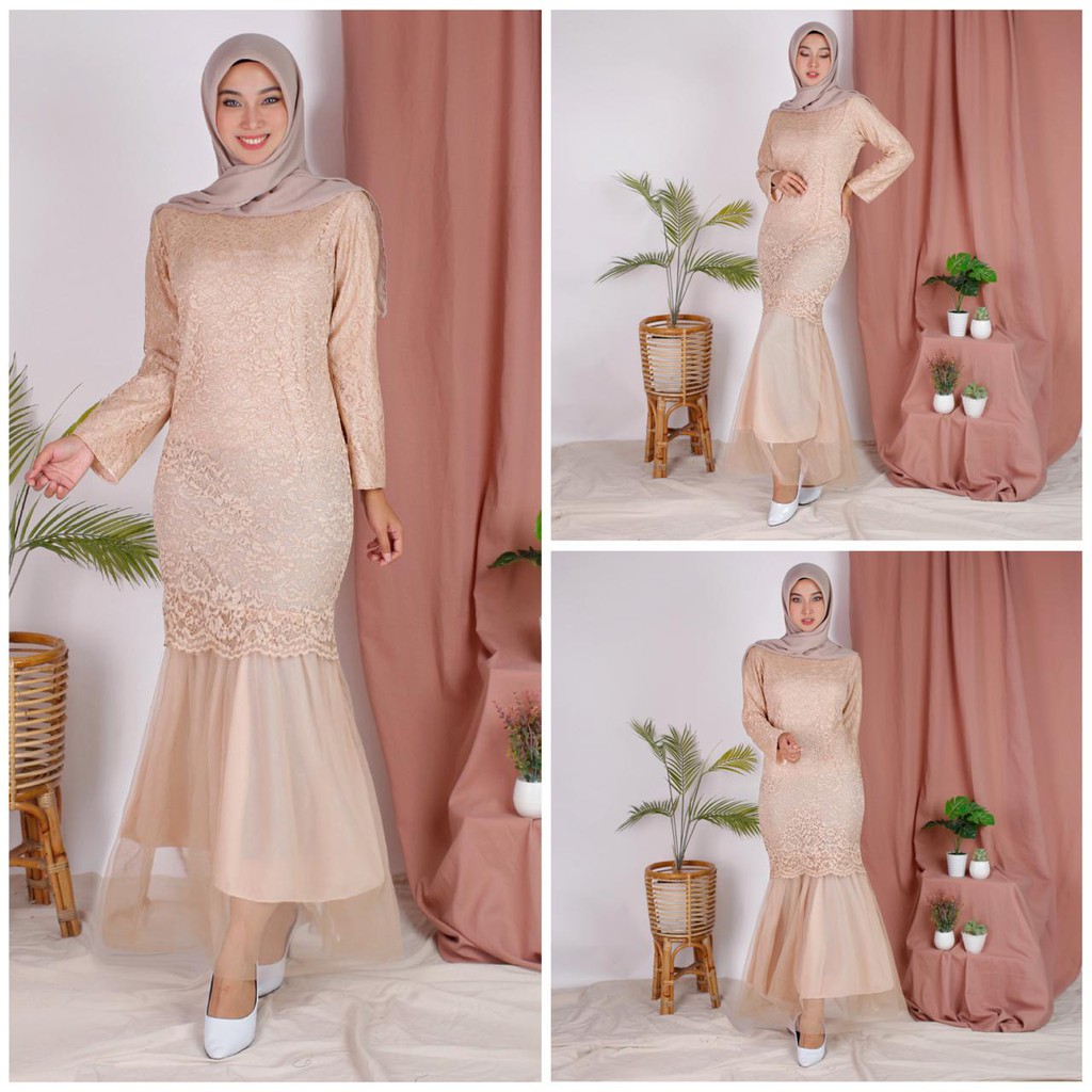 (Pasti RealPict) Maxi Celmira Duyung Brukat Cord Tulang Premium Gamis Baju Muslim Dress Pesta