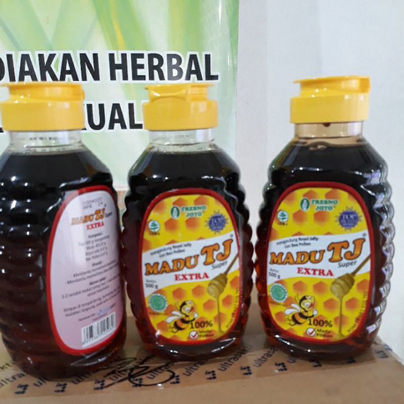 

Madu TJ super extra 500 gram - madu murni plus royal jelly dan bee pollen - madu tresno joyo