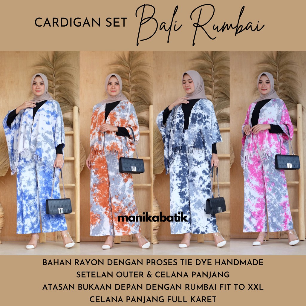 Cardigan Set Bali Rumbai Outer Pantai Rayon Setelan Premium Tie Dye Handmade Jumputan One Set