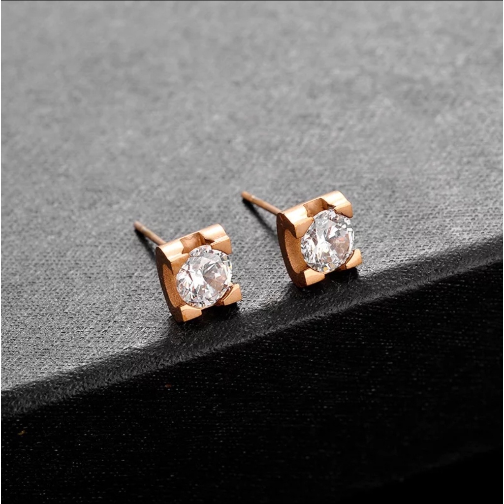 Anting Titanium THE ONE CRYSTAL Warna Rose Gold, Gold dan Silver