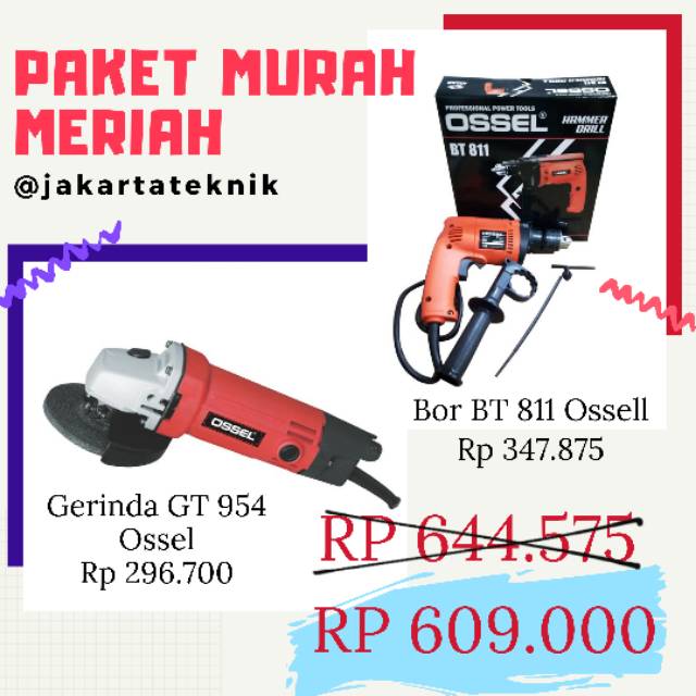 Paket Murah Bor Listrik Bor Beton BT 811 Ossel Gerinda Tangan GT 954 Ossel