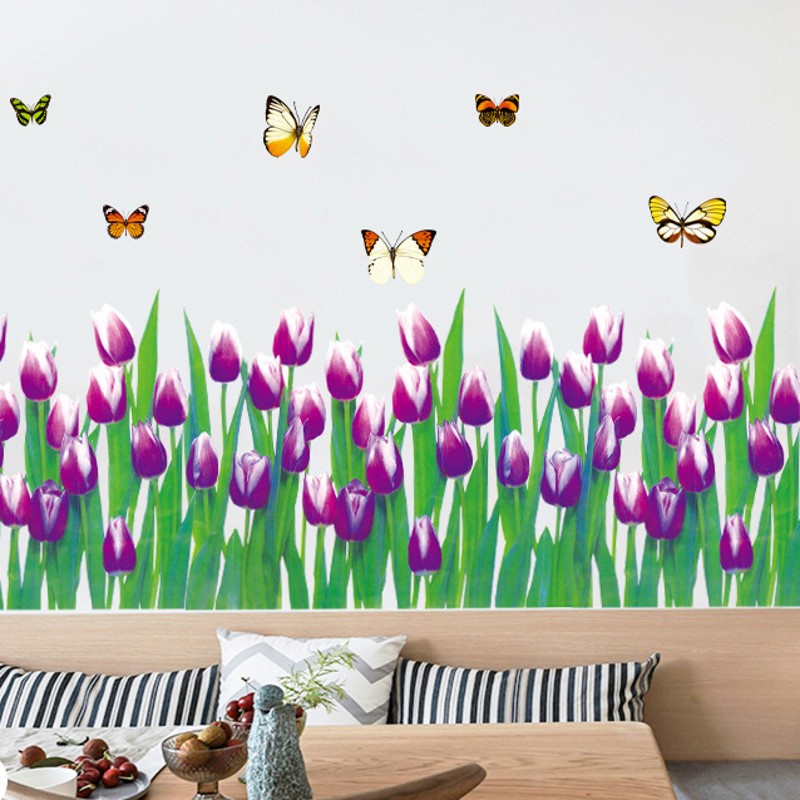 [ Flower grass and butterfly kindergarten wall Stickers decoration for  Home Living Room Bedroom ]