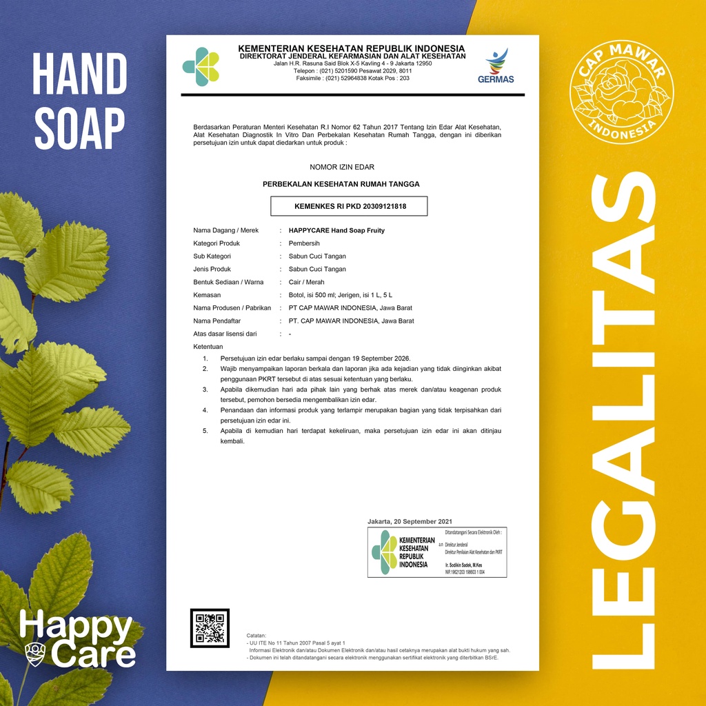 Sabun Cuci Tangan Happy Care Hand Soap (JERUK) Anti Bacteri Pump 500ml IZIN KEMENKES