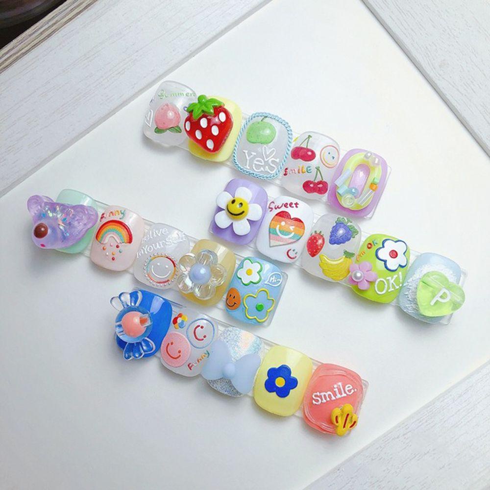 Agustina Stiker Nail Art Pesona Ultra-Tipis Smiley Face Buah Alfabet Inggris 5D Manicure Aksesoris