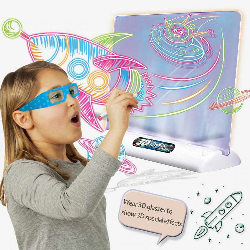 Yigebebe Mainan Menggambar 3D Magic Drawing Board LED