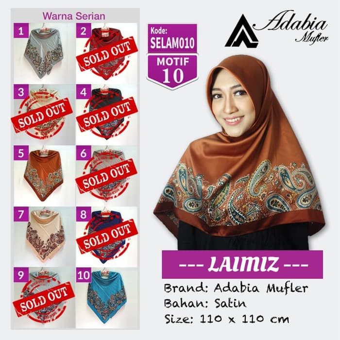 Jilbab Segiempat Satin Lamiz Laimiz Motif 10 By Adabia Hijab Scraf