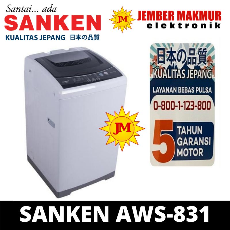 Sanken AW-S831BK top load washing machine mesin cuci satu 1 tabung otomatis