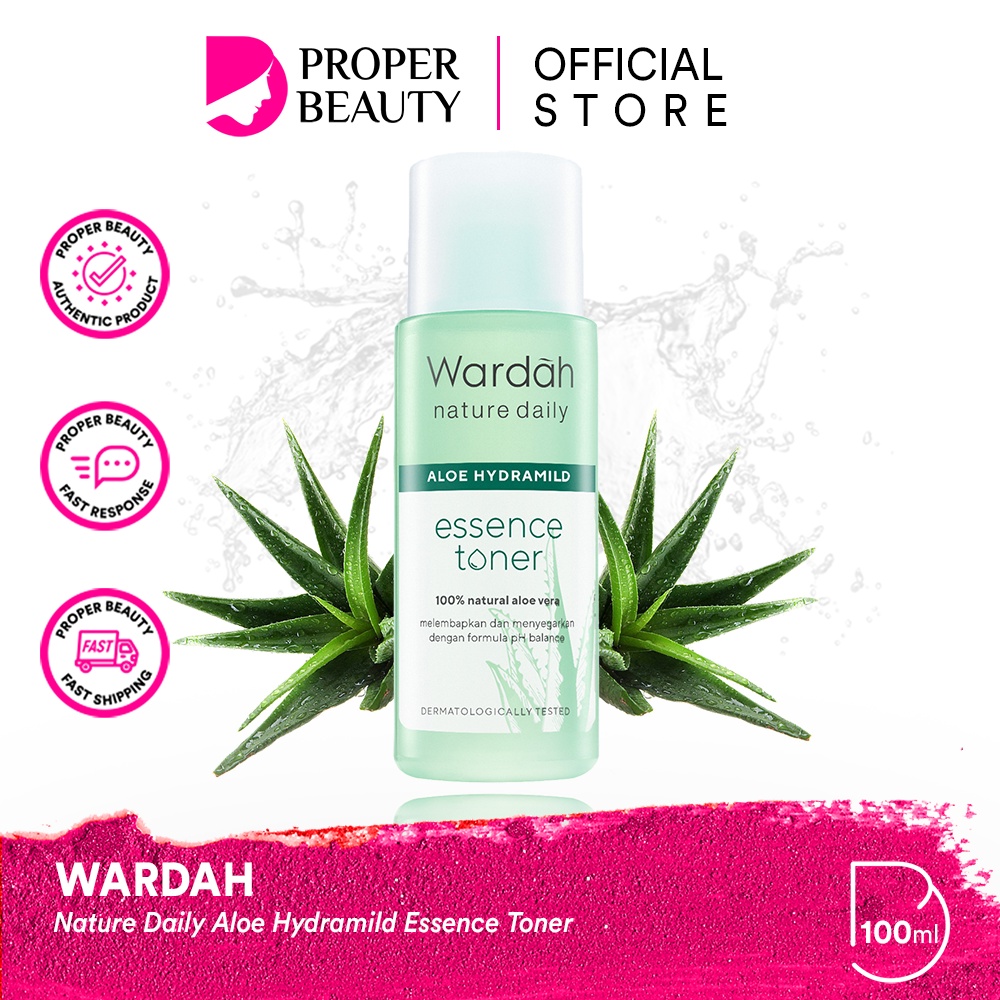 WARDAH Nature Daily Aloe Hydramild Essence Toner Indonesia / Facial Wash Serum Moisturizer Cream Multifunction Gel Sheet Mask Hand Wash / Cleanser Sunscreen Shampoo Conditioner / Vera Seaweed Witch Hazel Mineral+ Anti Dandruff Shine / Paket Set Face Wajah