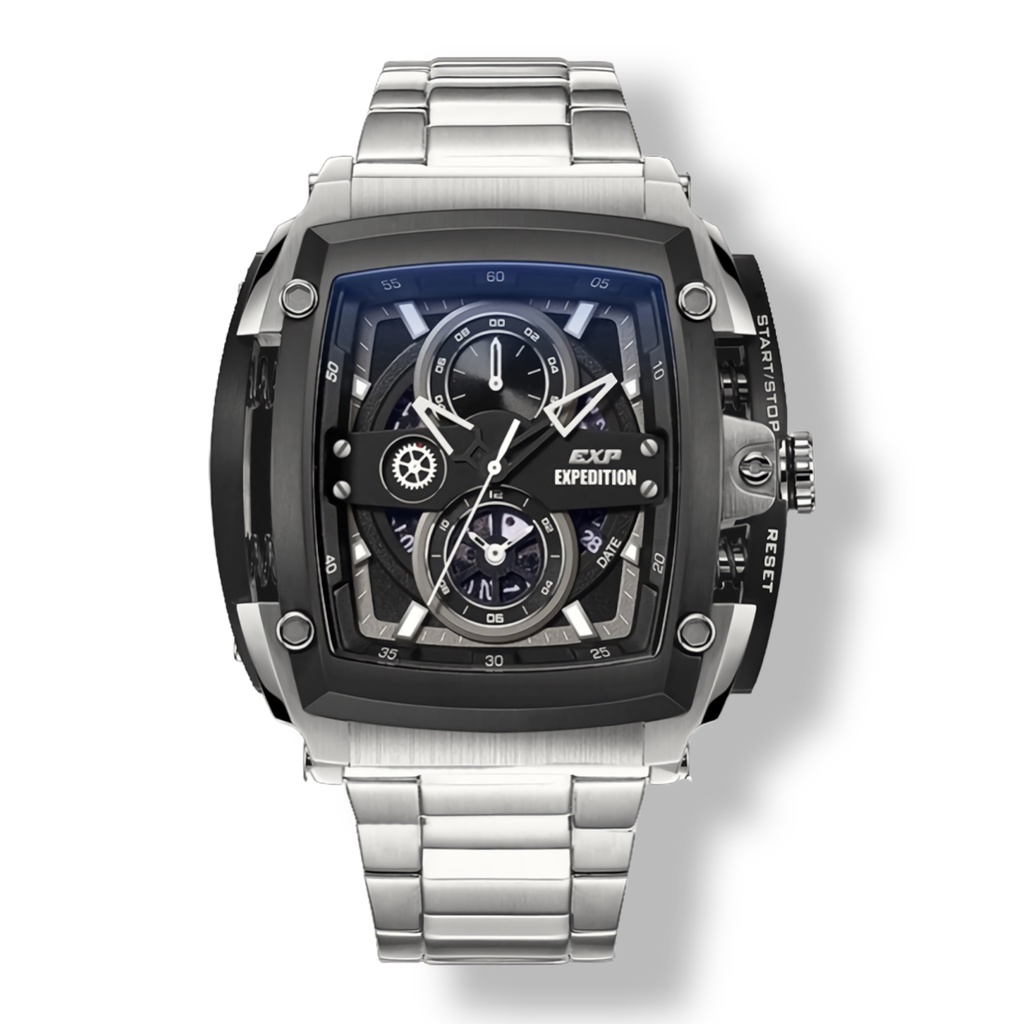 Expedition EXP 3008 MCBTBBASL - Jam Tangan Pria - Silver Black - Stainless Steel Bracelet