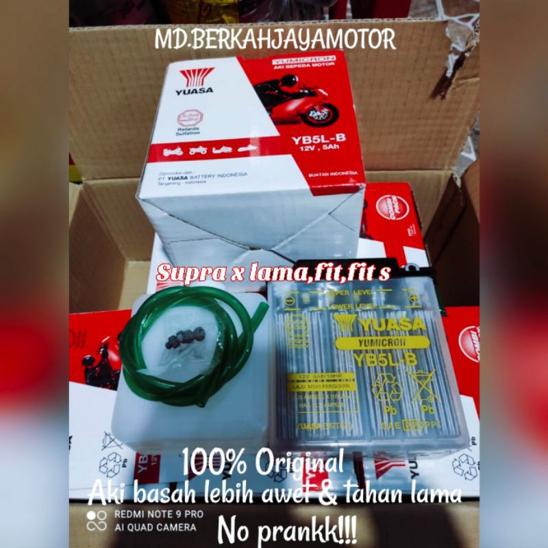 Aki basah yuasa type YB5L-B untuk motor supra x lama,fit,fit s 100% Original