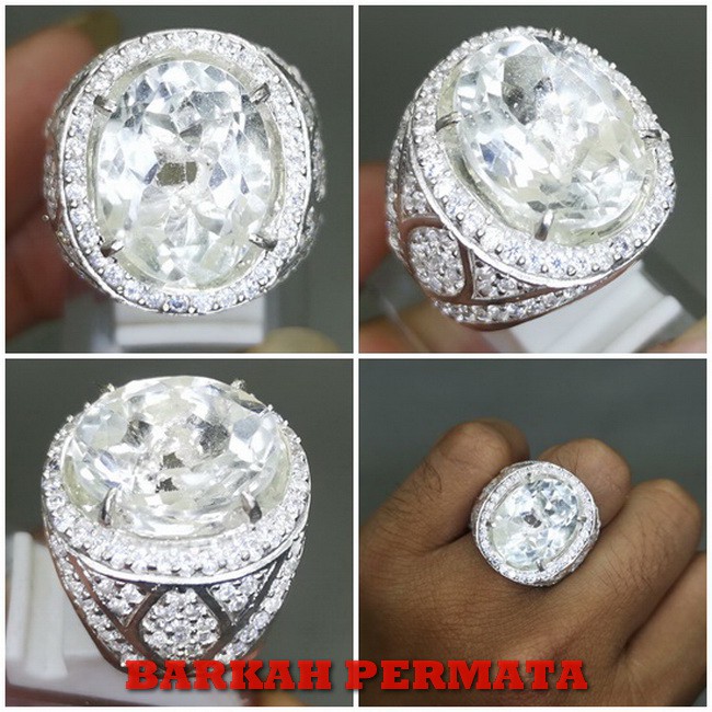 Batu Cincin Akik Kecubung Air es Kristal Quartz Ring Perak