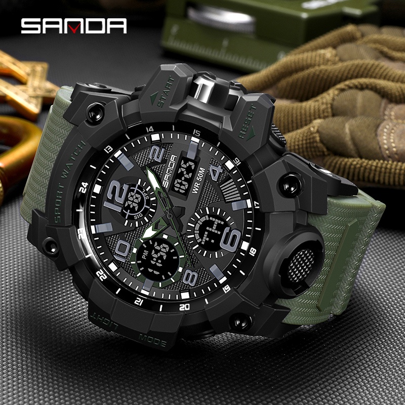 SANDA 6021 Jam Tangan Pria Digital Analog Tali Rubber Chronograph Anti Air WATCHKITE WKOS