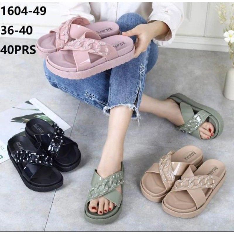 Sandal Wedges Silang Rantai Kilau Impor 1604 - 49l