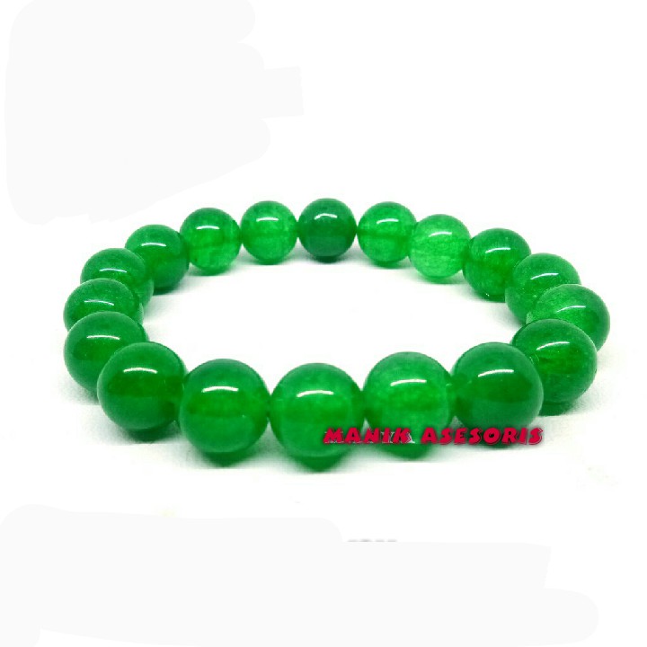 Gelang Batu Alam Pria Wanita Cowok Cewek Akik Giok Hijau Asli 10 Mm Natural Green Jade