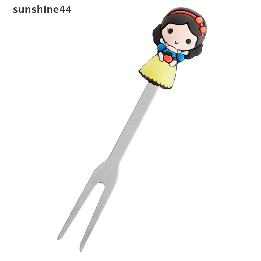 Sunshine 6pcs / set Garpu Buah / Dessert Desain Kartun Princess Bahan Stainless Steel Dengan Holder