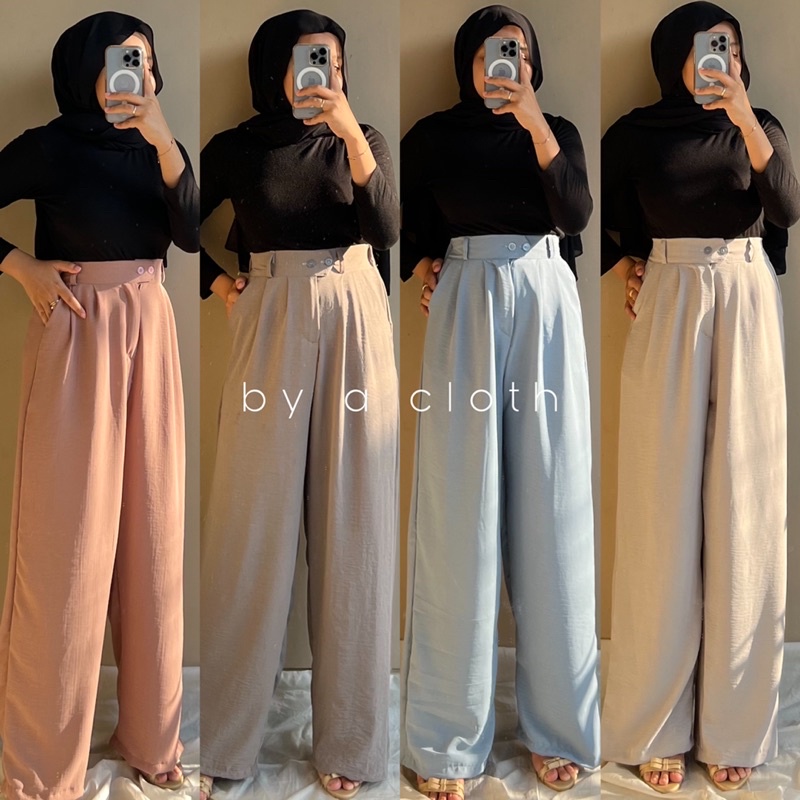 loose pants trousers highwaist - celana anti kusut - kulot ironless - celana kantor formal - kulot wanita - pants jumbo - crinkle airflow